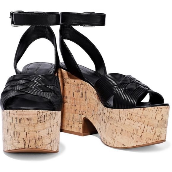 Sigerson Morrison Becca Black Leather Cork Wedge Sandal Ankle Strap Platform 9.5 - Picture 9 of 16